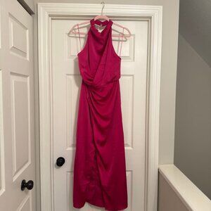 High-necked satin maxi dress